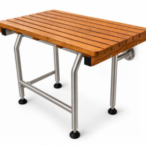Folding Teak Shower Bench, Wall Mounted with Support Legs – ADA Compliant, 400 lb Capacity