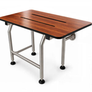 Teak Woodgrain Phenolic Wall-Mounted Shower Seat with Legs