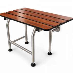 Teak Woodgrain Slatted Phenolic Wall-Mounted Shower Seat with Legs