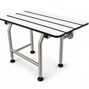 White Slatted Phenolic Wall-Mounted Shower Seat with Legs